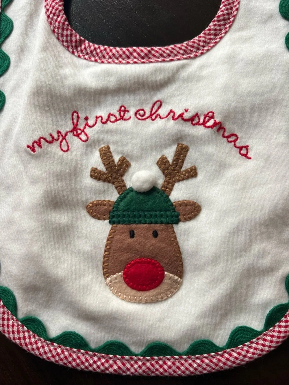 New - Mud Pie My First Christmas Reindeer Baby Bib | Red & Green